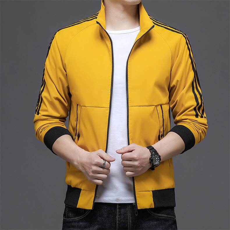 中青年男条纹翻领夹克2023春季新款时尚休闲上衣爸爸外套男图片