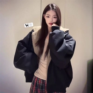 两面穿现货重磅短款座山雕棉衣男女双面穿毛毛绒棉服加厚外套