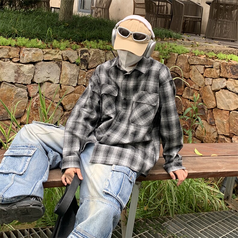特P50无差价新款秋季百搭格子时尚长袖衬衫-HS2290港风,男装衬衫,电商A003