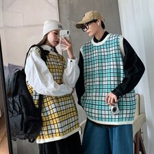 韩版格子背心情侣无袖针织衫加厚潮流毛衣男女上衣外套QT801，男装针织衫/毛衣，星座1501