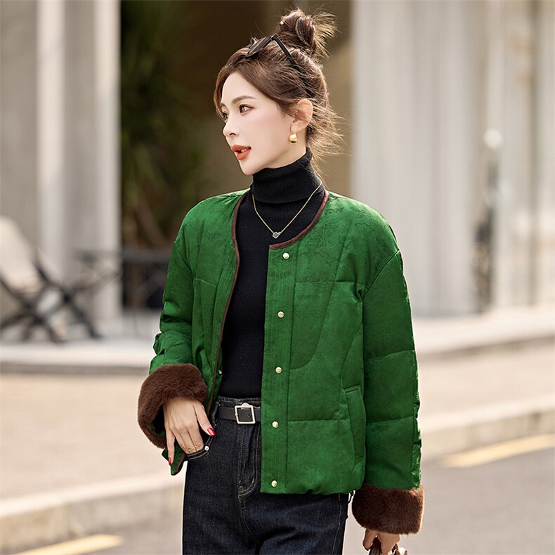 复古提花新中式国风羽绒服女2025冬季新款时尚气质拼接白鸭绒外套,女装羽绒服,依如秀(原杭风阁)