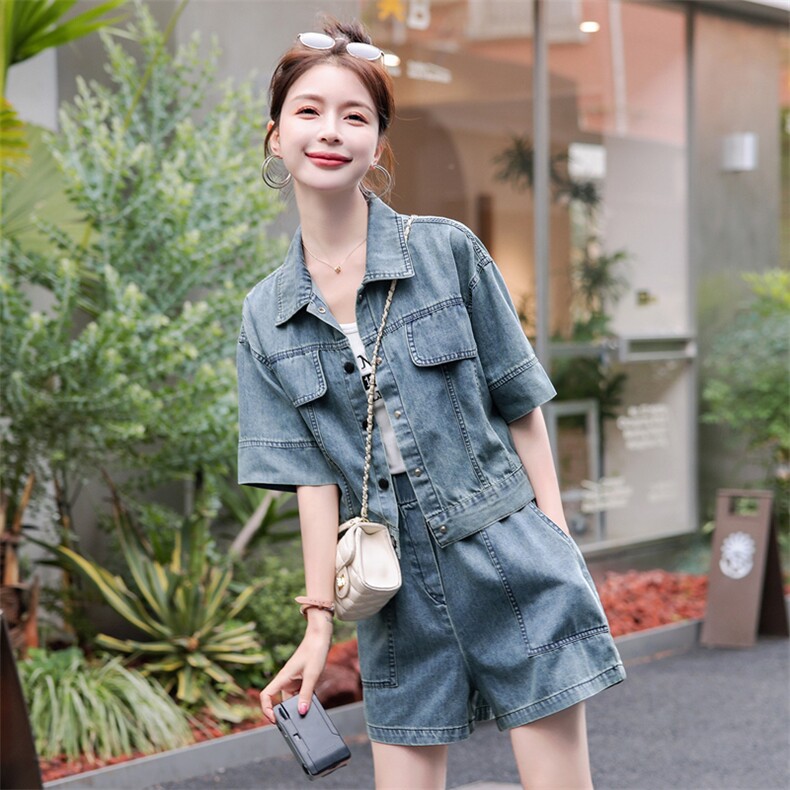 潮流时尚薄款牛仔套装2025年夏新款女欧货洋气减龄高级短裤两件套,女装套装/套裙,瑶迪依秀