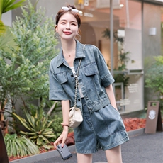潮流时尚薄款牛仔套装2025年夏新款女欧货洋气减龄高级短裤两件套，女装套装/套裙，瑶迪依秀