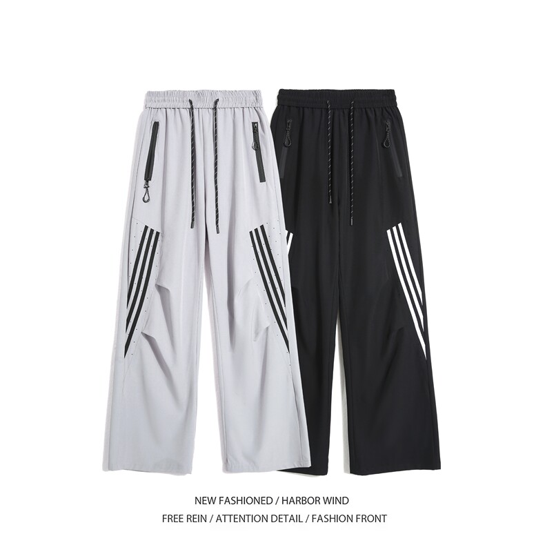 抖音品质夏季新款薄款透气条纹宽松冰丝裤B315-K24231-特P40控78图片