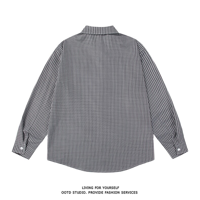 格子衬衫春夏美式格子衬衫港风情侣装休闲长袖衬衣CS276-P35,男装衬衫,星座301C-5