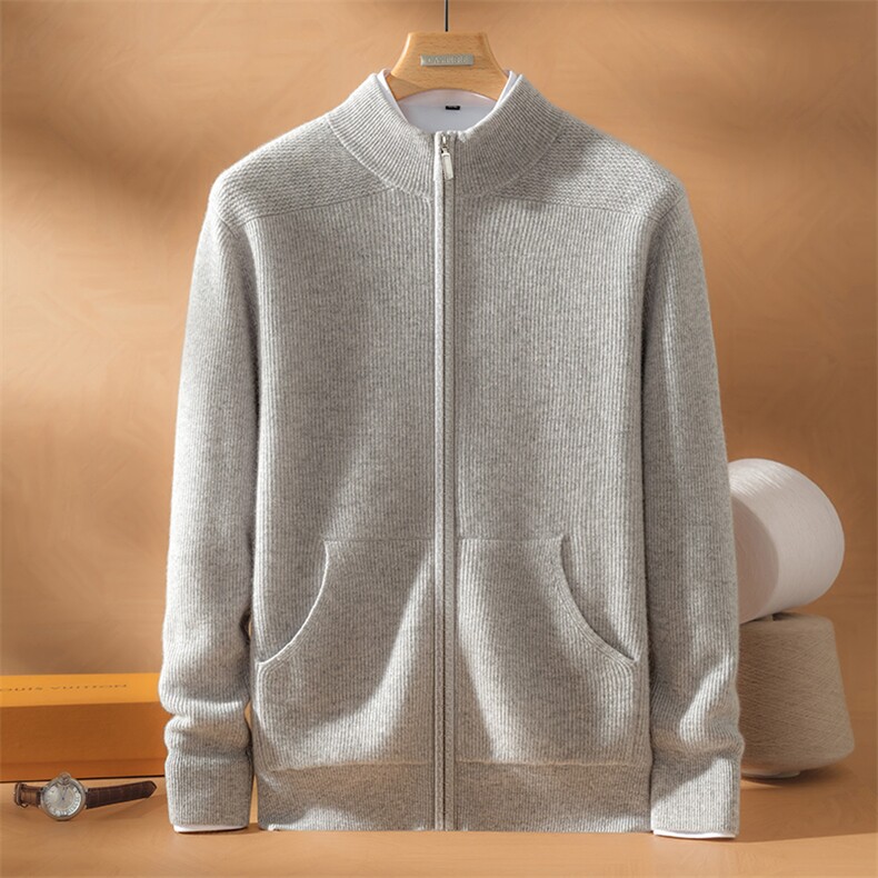2025年秋季新款百搭男士元宝针拉链开衫，男装羊绒套衫，九爵羊绒