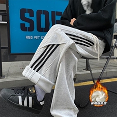 薄款改加绒新款银狐绒三条杠大码拖地裤男K1990J加绒-特P35控58，男装卫衣，电商A001