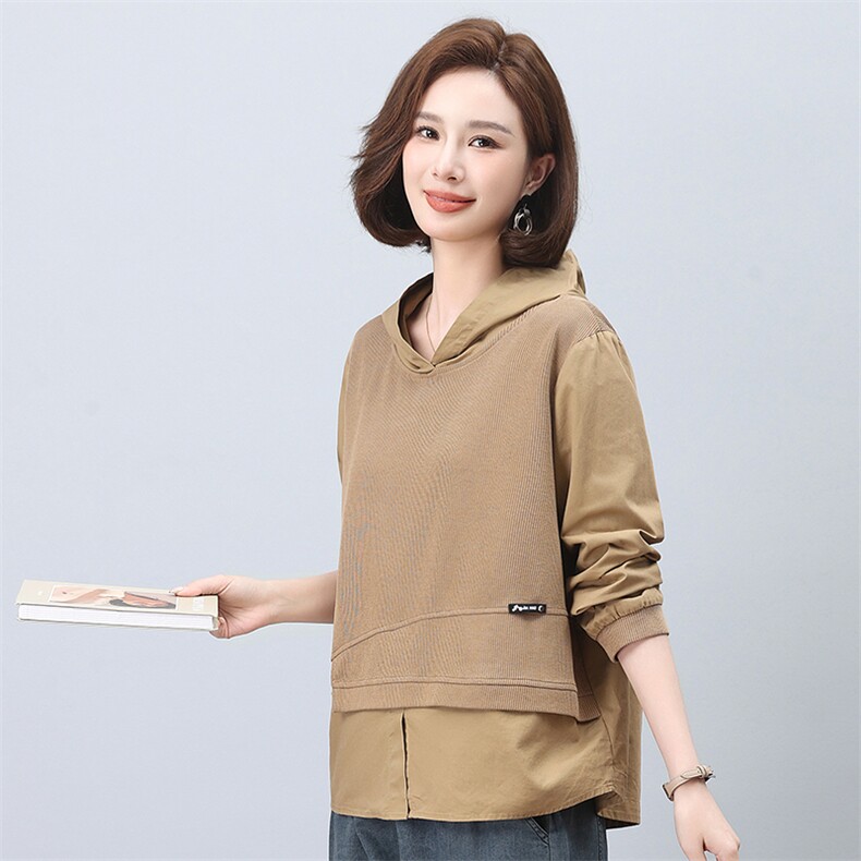 时尚宽松显瘦长袖连帽卫衣女秋冬季新款休闲百搭上衣外套6576,女装衬衫,叶笙衣