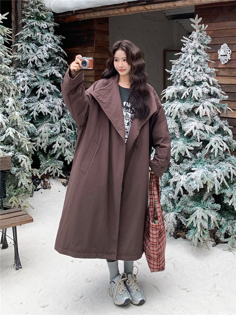 美拉德咖色大被子鹅绒羽绒服女冬超火好看高级小众中长款加厚外套,女装羽绒服,2B113