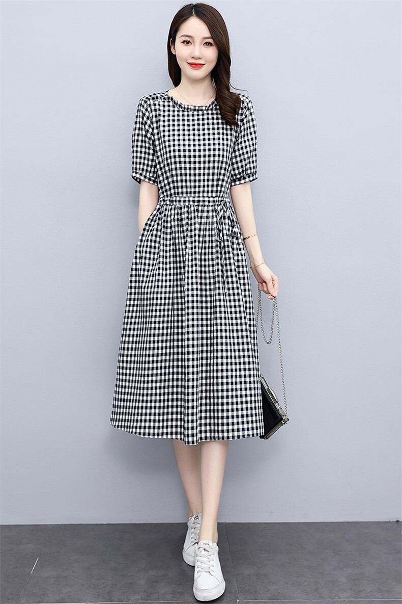 棉麻连衣裙女装2022夏季新款收腰显瘦女神范拼接短袖棉麻夏天裙子,女装连衣裙,香水丽阁