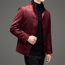 唐装羽绒服复古盘扣银狐貂内胆可脱卸中年外套爸爸装MJ595-P225，男装羽绒服，星座1105-3