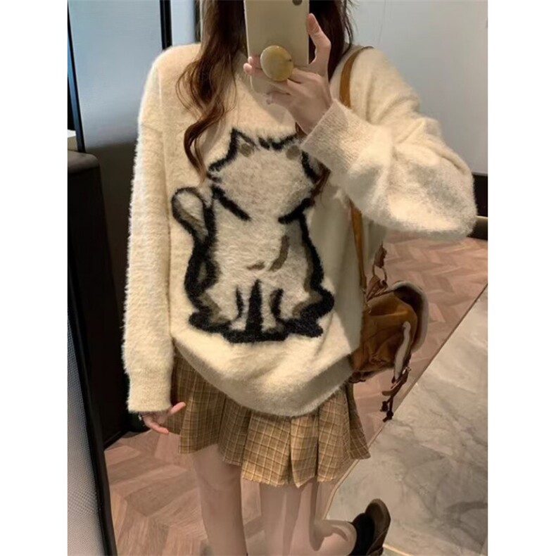 兔子毛衣女秋冬水貂绒加厚宽松慵懒风外穿学生上衣MY907,男装针织衫/毛衣,星座1116A（原606A-3）