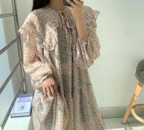 韩新款春款雪纺连衣裙，女装连衣裙，六本木