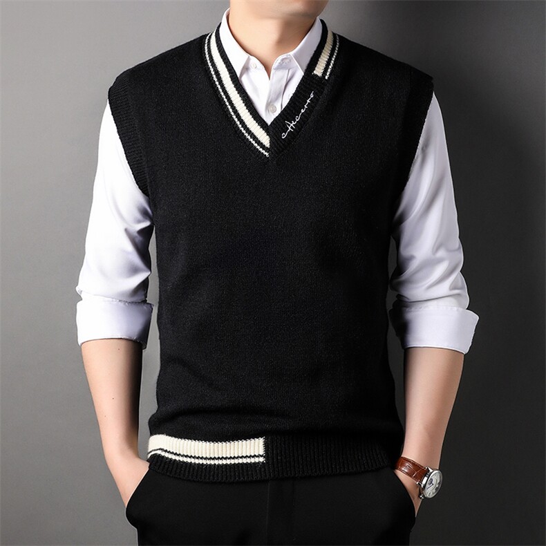 秋冬新款男士商务休闲针织衫马甲毛衣V领宽松免烫保暖男装背心,男装背心/马甲,电商B212（原钱塘6029）