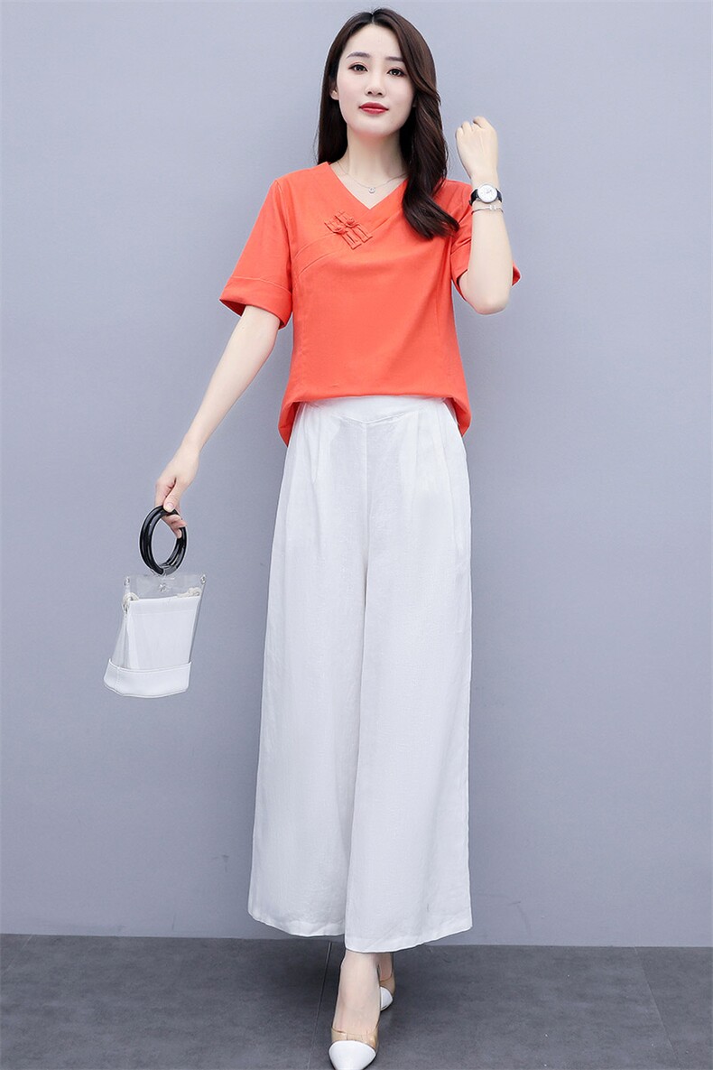 套裙女2021年夏季新款棉麻复古盘扣大码文艺两件套装,女装套装/套裙,艾仟回(原伊仟回)