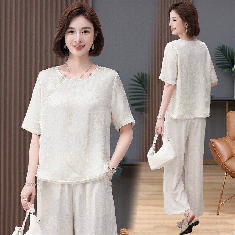 2024夏装新款时尚潮流简约气质复古提花上衣，女装T恤，阿丹