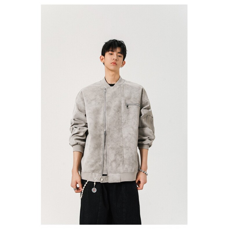W10245-P73网图现货pu皮夹克美式复古立领棒球服高级感痞帅外套,男装夹克,星座1608