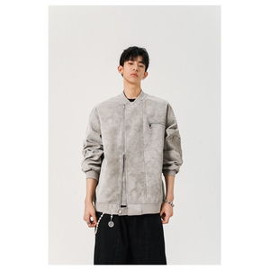 W10245-P73 网图现货 pu皮夹克美式复古立领棒球服高级感痞帅外套图片