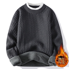 新款冬季毛衣男潮ins圆领港风休闲针织衫加绒保暖上衣M8829JRP60，男装针织衫/毛衣，电商A086