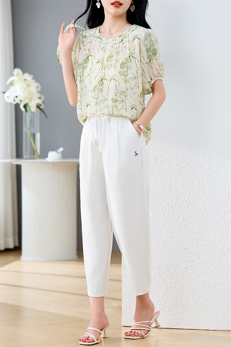 现货2024年夏季新款短袖时尚九分裤套装休闲女装两件套,女装套装/套裙,初闻兮
