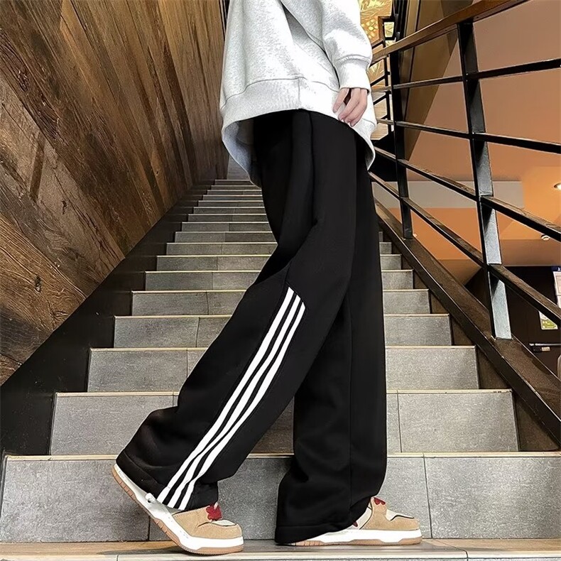 美式hiphop条纹加绒休闲运动裤男女宽松情侣直筒阔腿裤R3066-p48,女装休闲裤,星座1008-1
