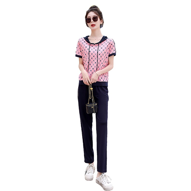 时尚套装女夏季妈妈装2023新款宽松大码夏装小个子休闲两件套现货,女装套装/套裙,一安秀