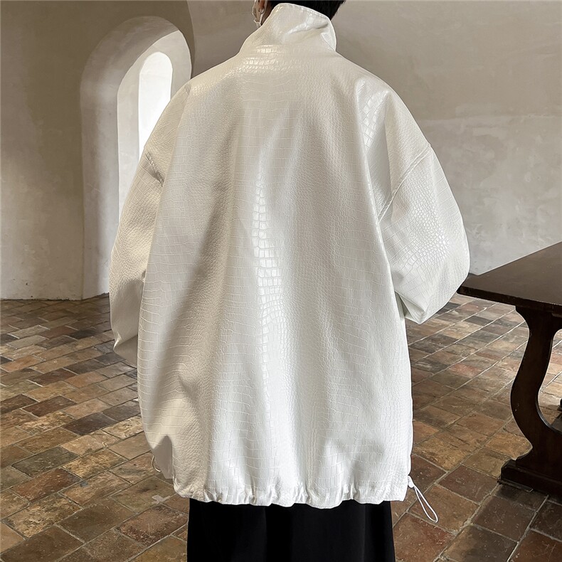港风两面穿夹克男大码格子PU皮鳄鱼纹皮衣男外套JK8753P110控149,男装夹克,星座226-1