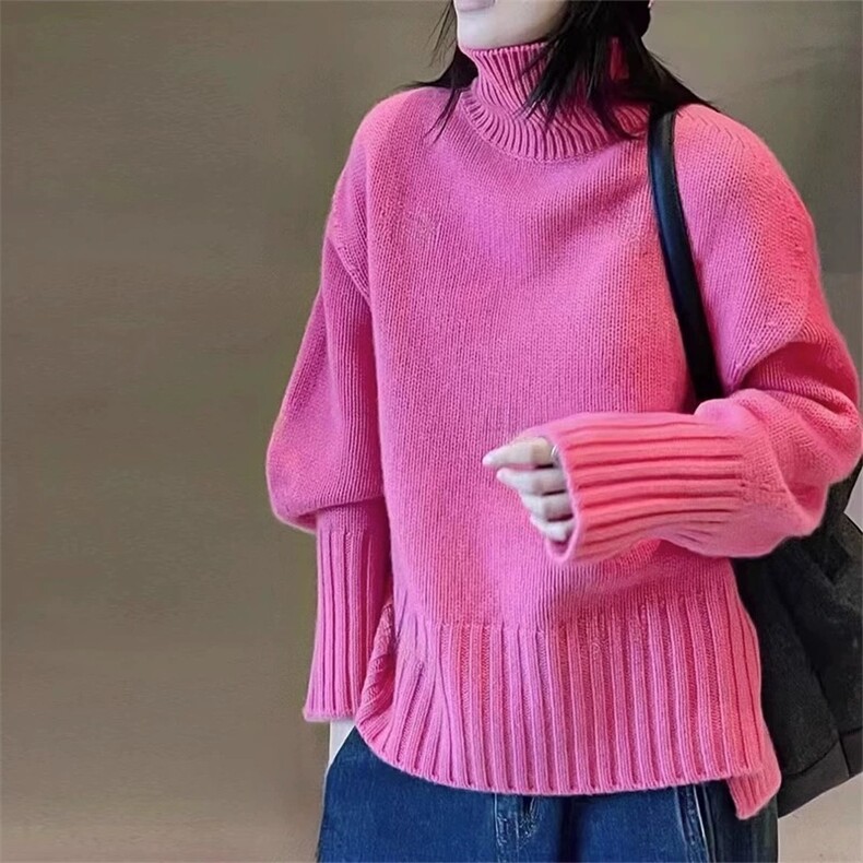高领羊毛衫女宽松加厚慵懒风打底针织廓形毛衣,女装羊毛衫,思途羊绒