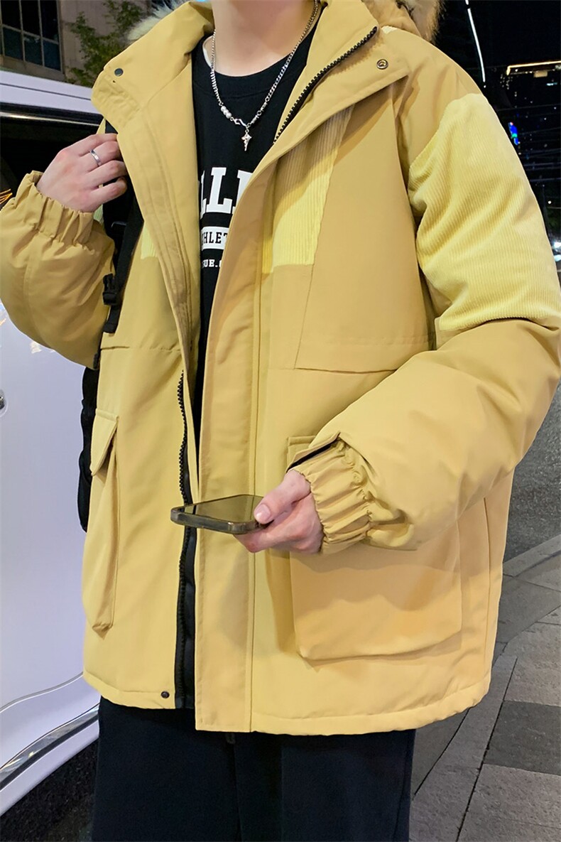 港风2026新品冬季宽松撞色棉服派克服毛领冬装加厚外套D009-P145,男装棉衣,星座717
