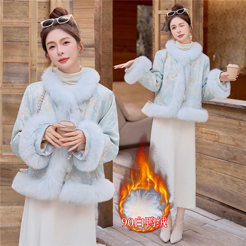 【bao款年货主推】2026冬装重工新中式刺绣亮片狐狸毛羽绒服90绒,女装羽绒服,雅静靓衣