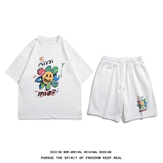 白底23夏季时尚百搭印花短袖潮流垂感宽松短裤套装TZ65P50控68，男装牛仔裤，电商A247-1