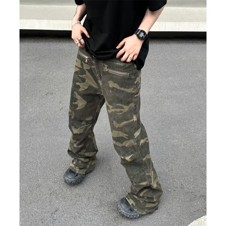 青春ins男原宿美式vibe裤子直筒水洗拉链牛仔裤潮NC25P68图片