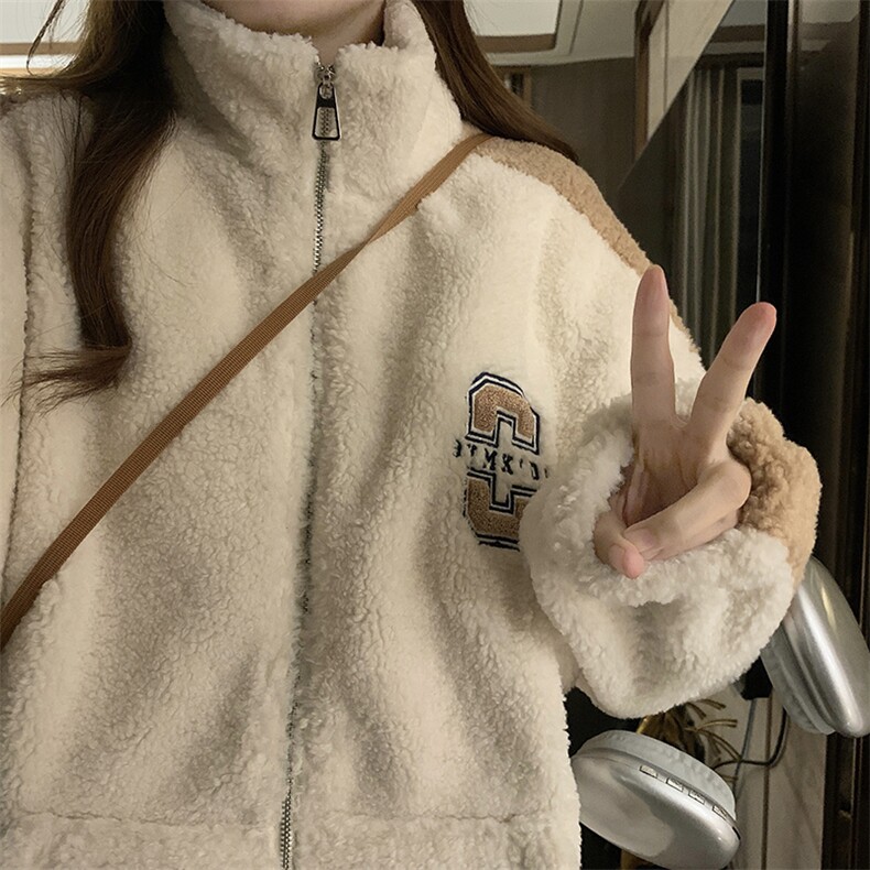 C875-P120秋冬羊羔毛外套新款女士加绒加厚卫衣女冬季羊羔绒,女装短外套,星座911-2(原星座613-2）