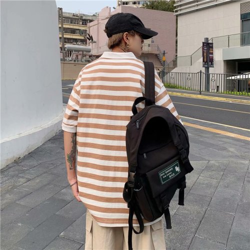 2021夏季新款POLO衫男港风潮流条纹t恤短袖痞子帅气上衣W389-P32,男装Polo衫,星座412-2