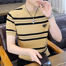 7940-P55夏季休闲时尚短袖毛衣男打底衫欧货T恤潮牌针织衫，男装T恤，电商D310B-1