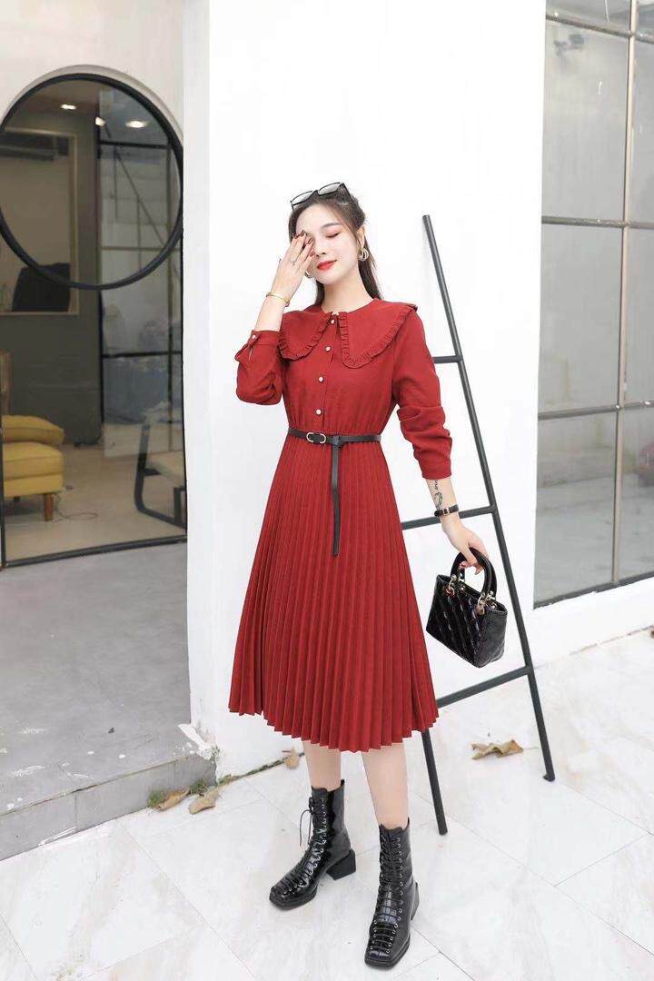 【秋季新款】连衣裙木耳边设计伞裙，女装连衣裙，笑思源