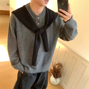 2025 新款美式撞色真两件披肩重磅亨利领上衣长袖卫衣男潮春秋图片