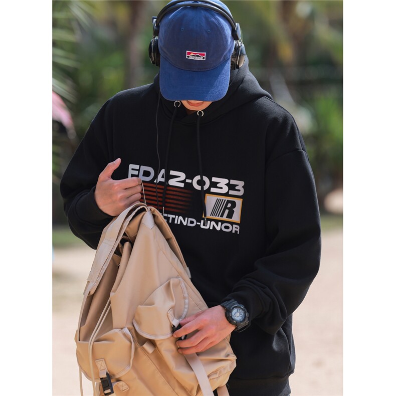 2026港风连帽抽线字母印花设计大码M-5XL潮流卫衣WY77764P58控78，男装卫衣，星座227-7