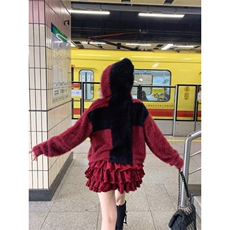 美式复古十字架连帽开衫毛衣男女秋冬季慵懒风宽松百搭针织衫外套，男装针织衫/毛衣，星座601-1
