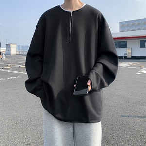 M~8XL半拉链华夫格宽松打底衫加肥加大码圆领长袖卫衣WY5102/P45