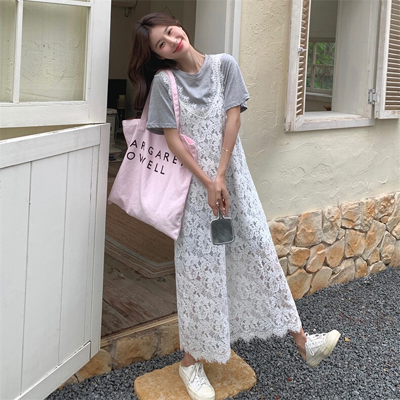 蕾丝吊带罩衫叠穿连衣裙女2025新款夏装穿搭一整子，女装连衣裙，维壹