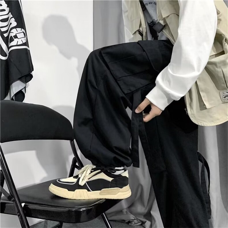 美式工装裤男宽松机能束脚裤潮牌高街飘带休闲长裤GK347-P42,男装休闲裤,星座1001-1