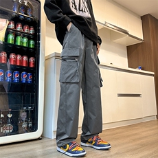 大口袋宽松直筒百搭阔腿裤春季日系潮流休闲工装裤男K7652-P40，男装休闲裤，星座512-3