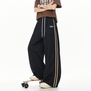 美式条纹撞色直筒宽松休闲速干运动裤男女阔腿长裤K8649-特价P40图片