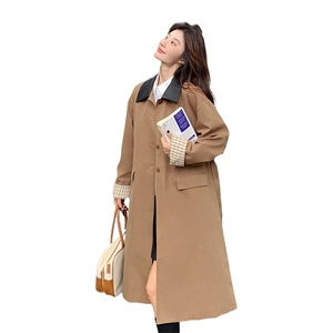 卡其色中长款翻领风衣外套女2024春秋新款小个子高级感英伦风大衣图片