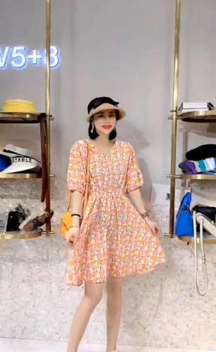 ZCL616夏季新款2021韩版收腰显瘦温柔风太阳花连衣裙,女装连衣裙,L·H·X
