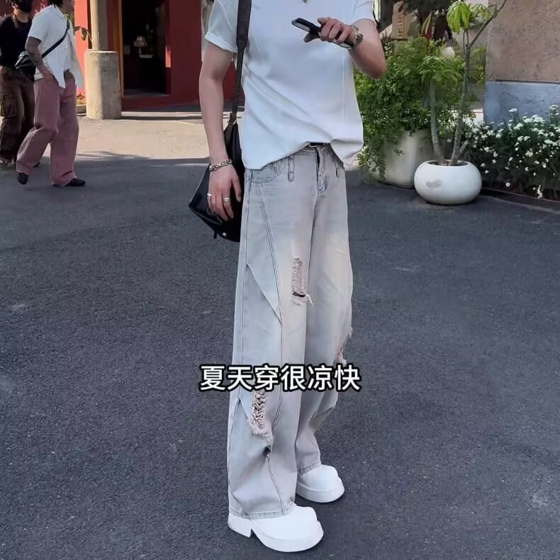 AK1948-P55港风新款嘻哈ins高街潮流痞帅牛仔裤,女装休闲裤,星座617A-2