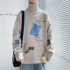 ！秋冬季潮流加厚高领毛衣男韩版印花百搭针织衫线衣GM603P60，男装针织衫/毛衣，电商B220
