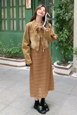 法式高级感设计镂空吊带连衣裙套装新款牛仔外套两件套，女装套装/套裙，帛锦泉