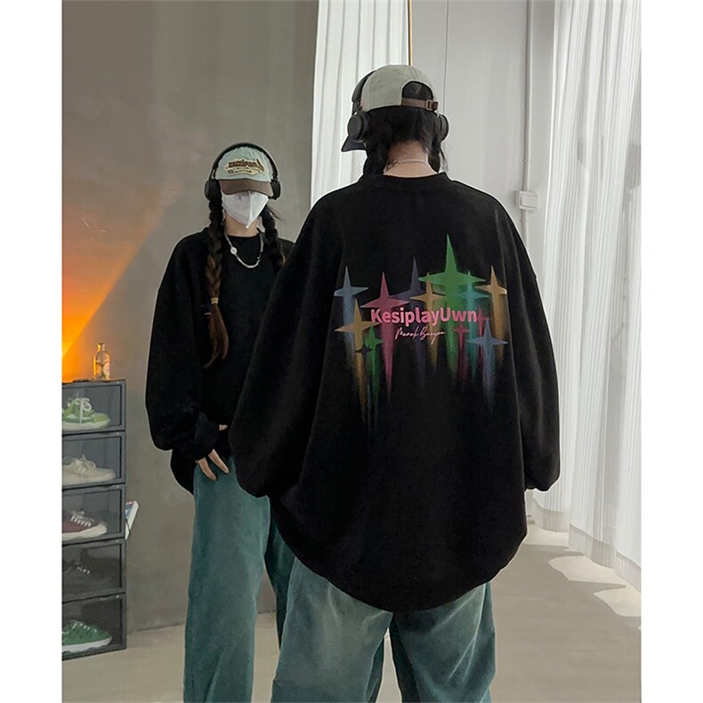 QY5213-TP40控价58秋季星星印花圆领麂皮绒卫衣男生休闲百搭上衣,男装卫衣,电商A102-1